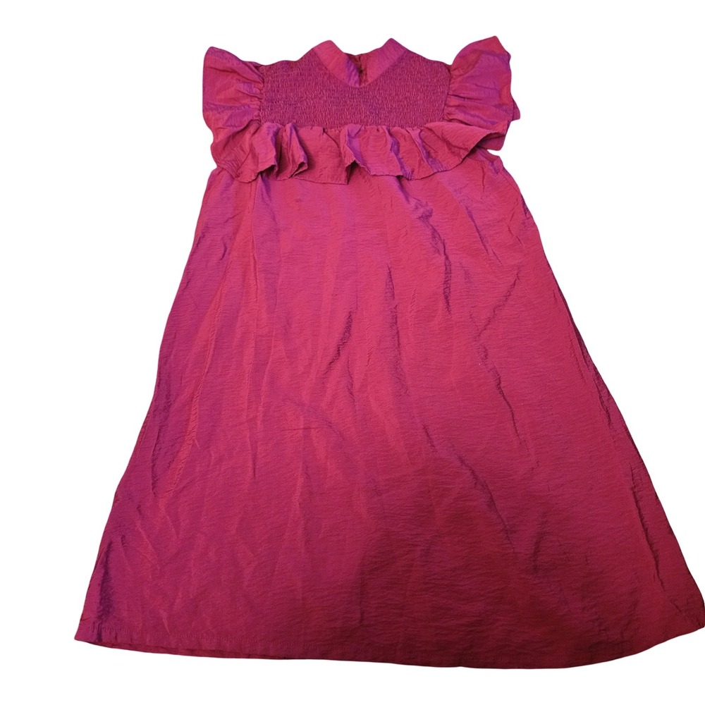 A New Day Womens Magenta Pink Smocked High Neck‎ Ruffle Sleeveless Midi Dress XL